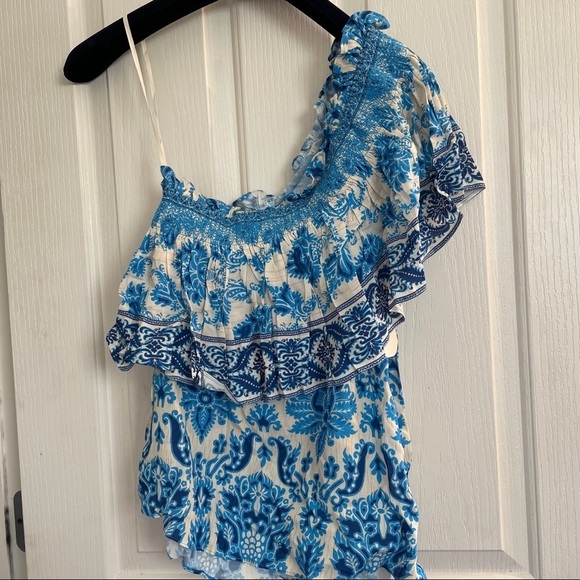 𝅺nwt Anthropologie plenty by Tracy Reese Ruffled One Shoulder Blouse top Small - Picture 8 of 8